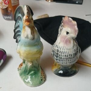 Vibrant Ceramic Rooster Figurine Pair